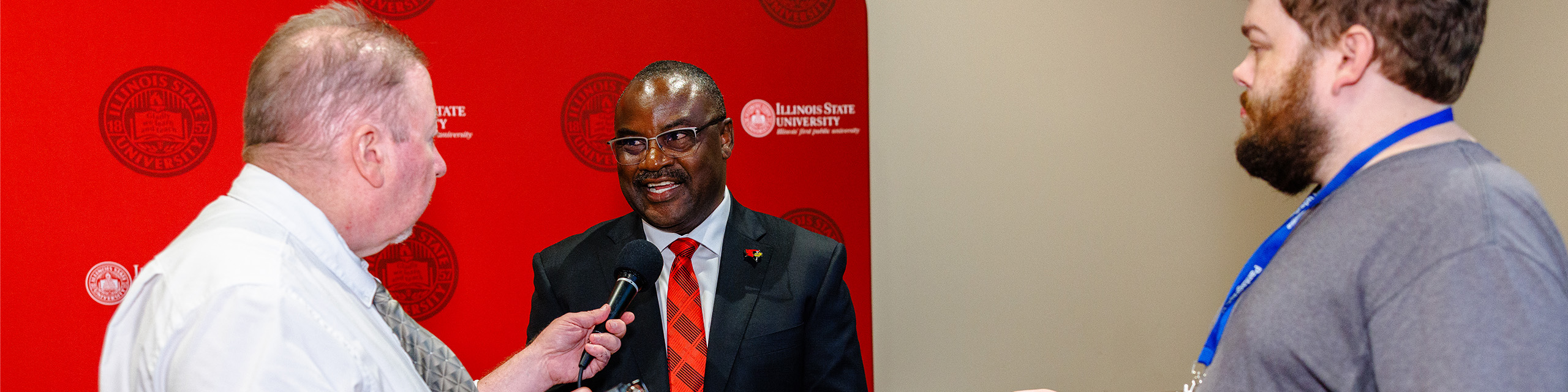 President speaking with media following 2025 State of the University address
